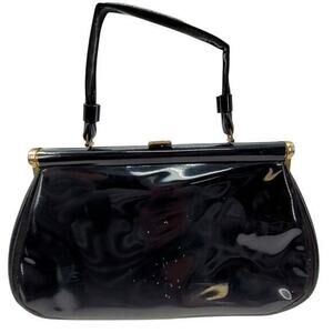 Vintage 50s‎ Patent Leather Vinyl Top Handle Clasp Frame Satchel Handbag Purse